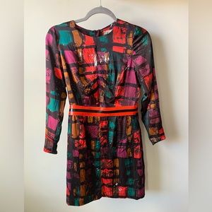 Milly multi colorful disco retro vintage 100% silk mini dress SIZE 4 c